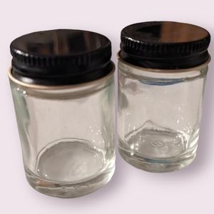 Two Vintage Dram Vials Black Lids 1oz Ea